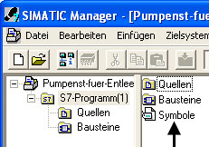 Öffnen der Symboltabelle